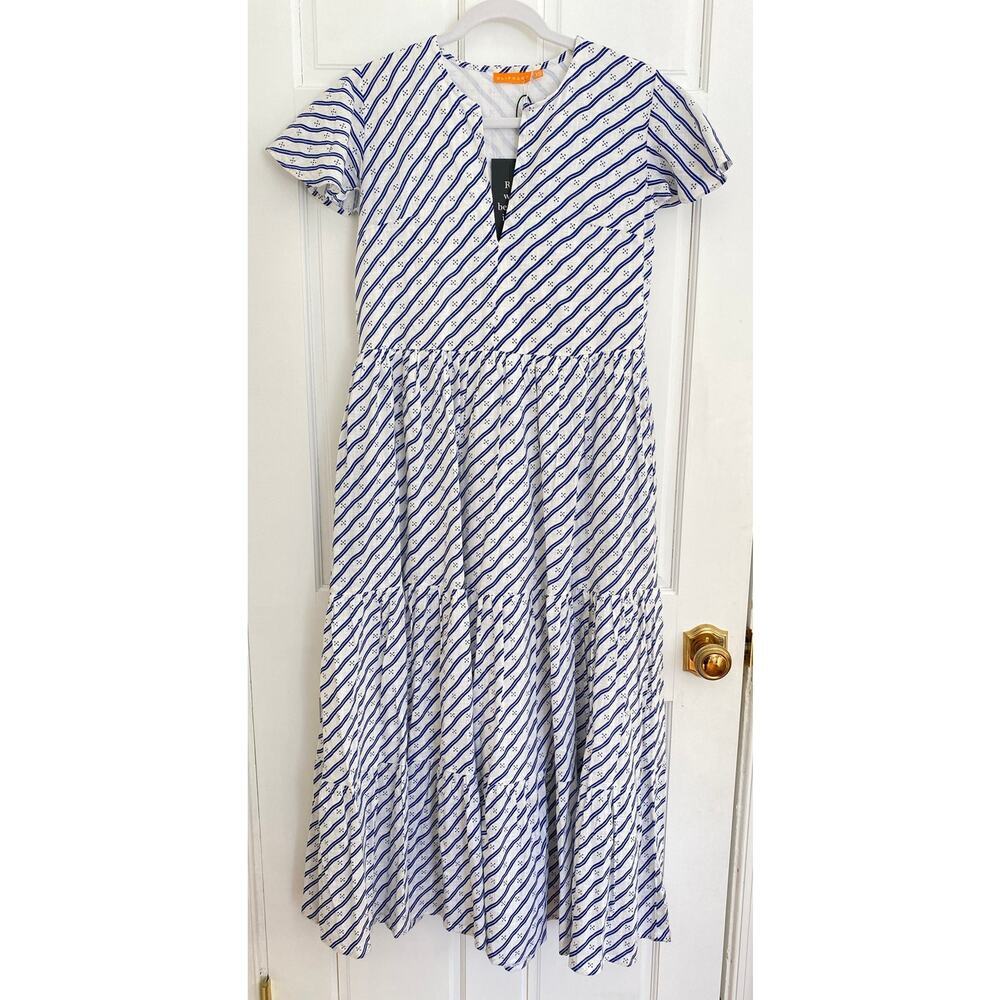 OLIPHANT Tuckernuck V-Neck Flutter Sleeve Maxi Dress Dispy Navy Print - Picture 4 of 10